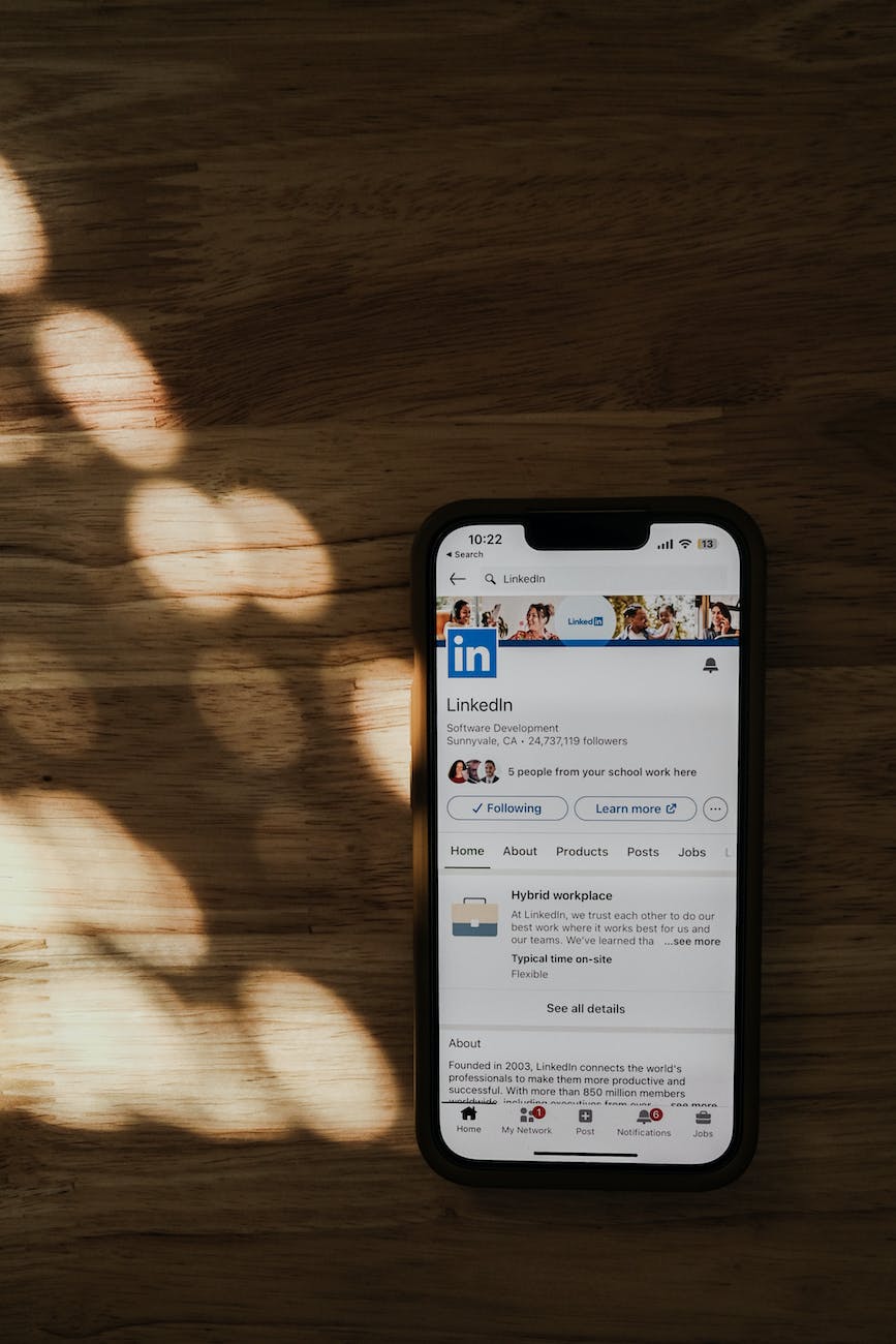 linkedin page on cellphone screen